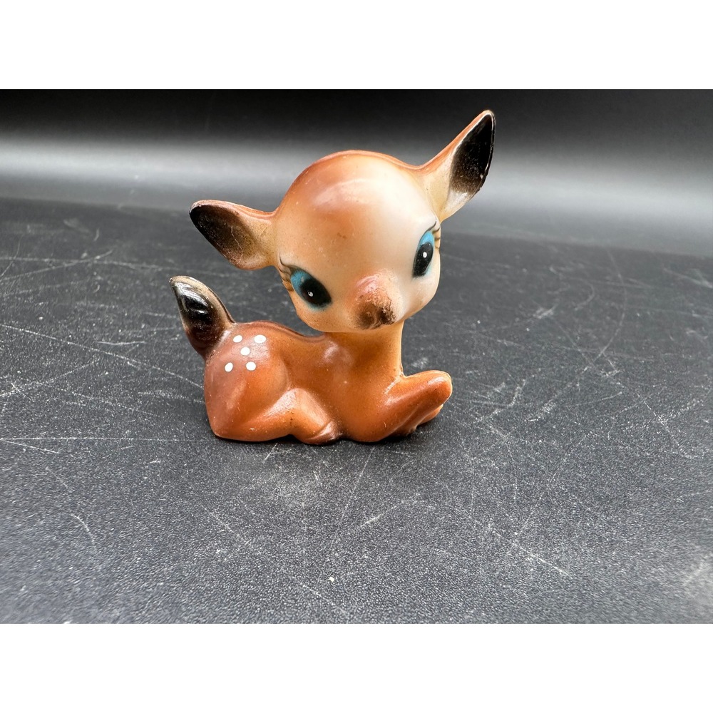 Vintage Fawn Deer Figurine Blow Mold Plastic Kitsch Brown Spotted Retro 2"